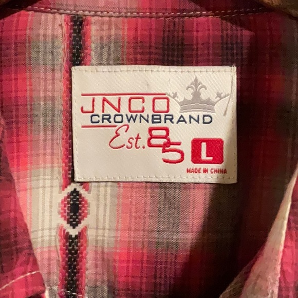 Western Shirt JNCO Crown Brand Size L Western Cut Red Plaid L/S Button Down - Picture 4 of 8